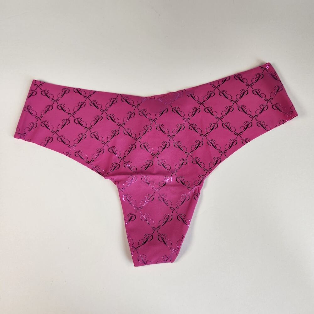 Victoria's Secret PINK Foil Shine Seamless No Show Thong Panty - Medium Hot Pink